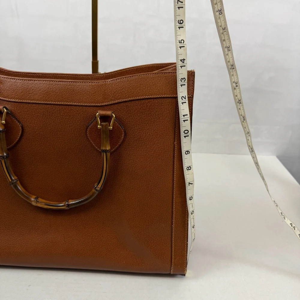 Gucci Vintage Large Bamboo Handle‎ Leather Tote Bag Brown Diana Bag